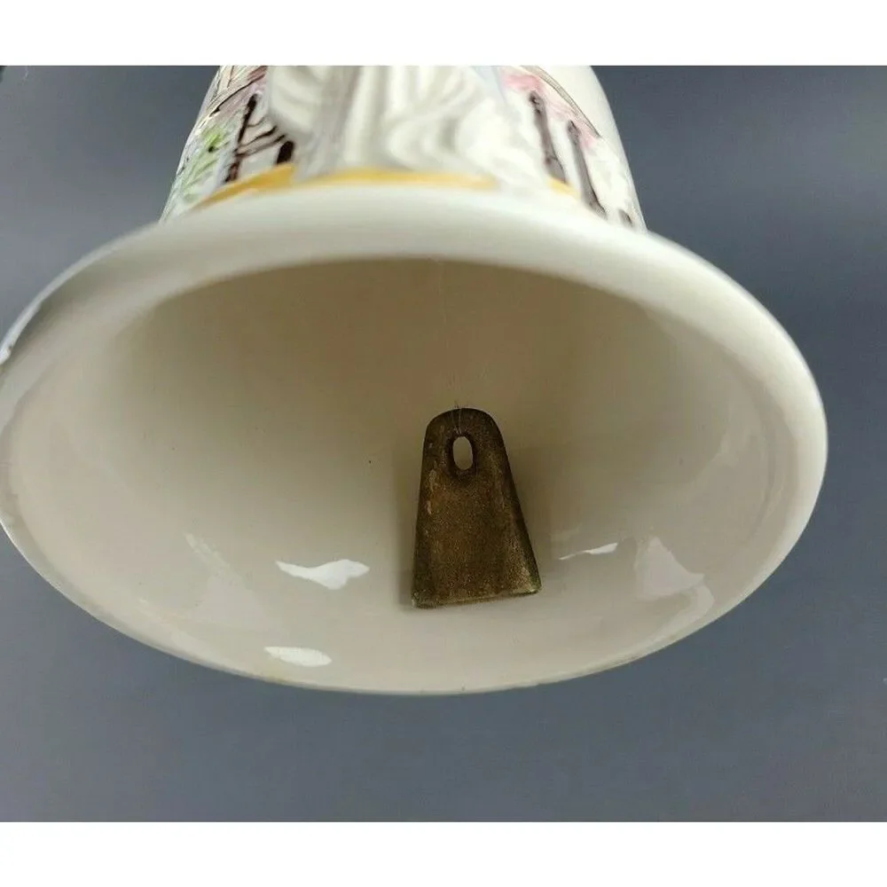 Vintage Wedding Bell Bride Groom Artisan Ceramic Porcelain Gold Trim Clapper
